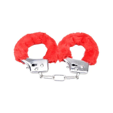 a pair of handcuffs with red fur on them